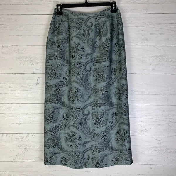 Vintage Kasper & Company Gray/black paisley wrap maxi skirt size 12 - Image 3
