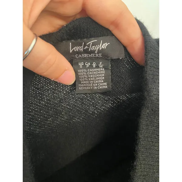 Lord & Taylor Black Cashmere Ruffle Flounce Hem Cuff Crewneck Pullover Sweater - Image 5
