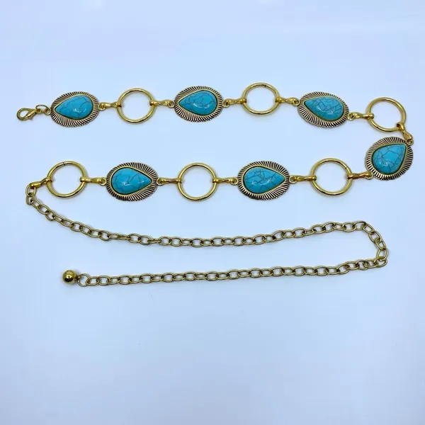Gold Y2K Turquoise Western Boho Chain Belt, Fits 25.5-44.5 Inches, X7GA1271 - Image 7