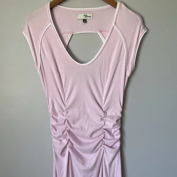 Daily Practice Line It Up V-Neck Maxi Dress Pink White Ribbed Size Medium - Image 3