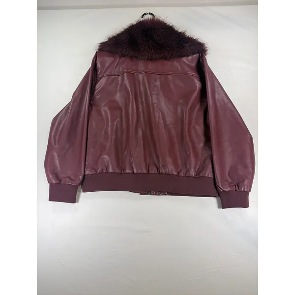 Wild Fable Burgundy Faux Leather Bomber Jacket Removable Faux Fur Collar Size S - Image 4