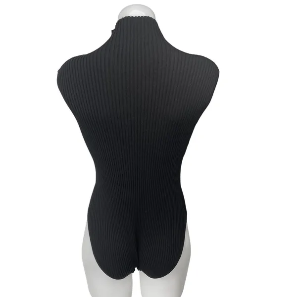 Zara Women's Black Rib Knit Short Cap Sleeve Turtlenneck Sweater Bodysuit Top 2 - Image 2