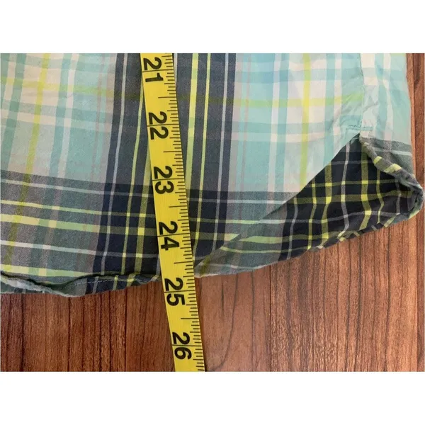 LOFT Plaid Preppy Button Front Ruffle Detail Shirt in Teal Navy Yellow Green M - Image 8