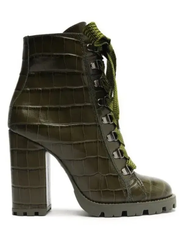 EUC SCHUTZ Leather Croc Embossed Heeled Boots Green Size 7.5 - Image 10