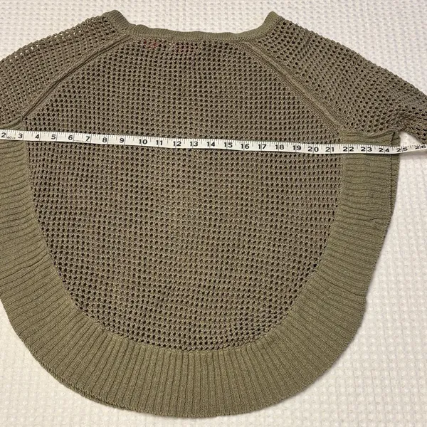Anthropologie YOON Olive Green Open-Weave Crewneck Raglan Sleeve Poncho Sweater - Image 11