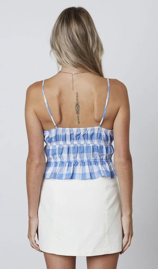 Cotton Candy LA Blue Gingham Tie Top - Image 3