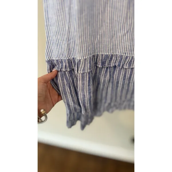 Rails Sandy Mixed Coastal Blue White Ruffled Tiered Linen Dress Sz Small 3025 - Image 4