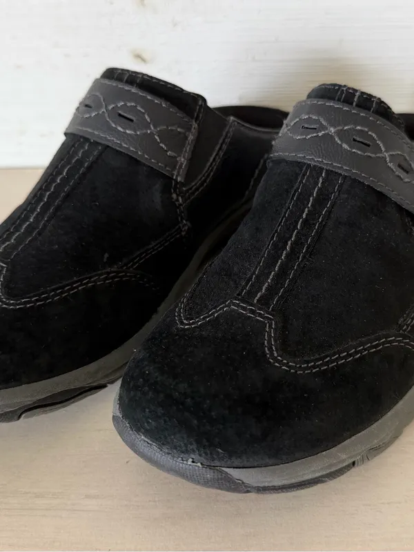 Earth Spirit Gelron Cushion Women Size 7.5 Extra Wide Black Suede Clogs Mule NEW - Image 8