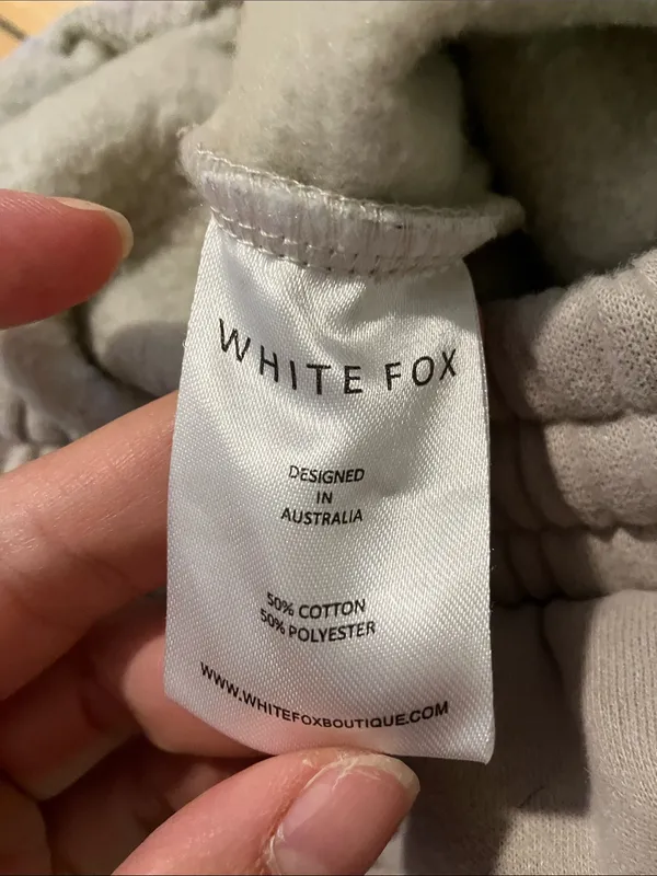 White Fox Vol. 3 Beige Taupe Wide Leg Sweatpants White Logo Size Medium - Image 3