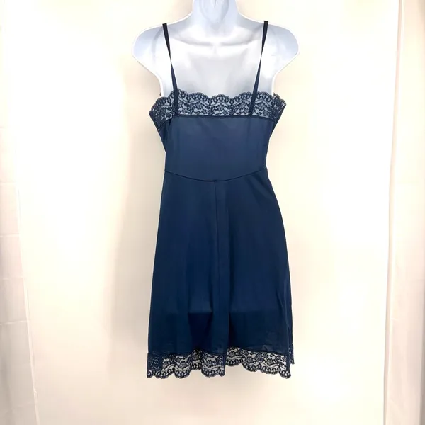 Vtg 60s Hollywood Vassarette Lace Trim Silky Slip Dress Sz Small Dark Coquette - Image 6