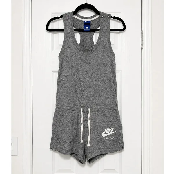 Nike Sportswear Gym Vintage Gray Racerback Romper Shorts XS Just Do It Logo - Image 2
