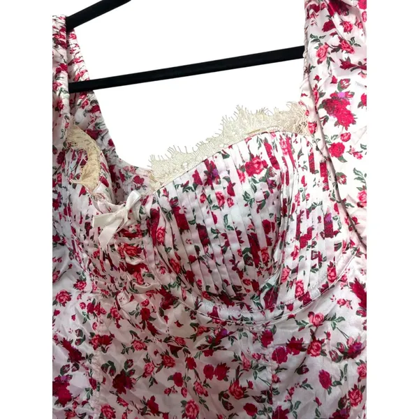 For Love and Lemons Melrose White Pink Floral Ruched Mini Cocktail Dress Large - Image 7