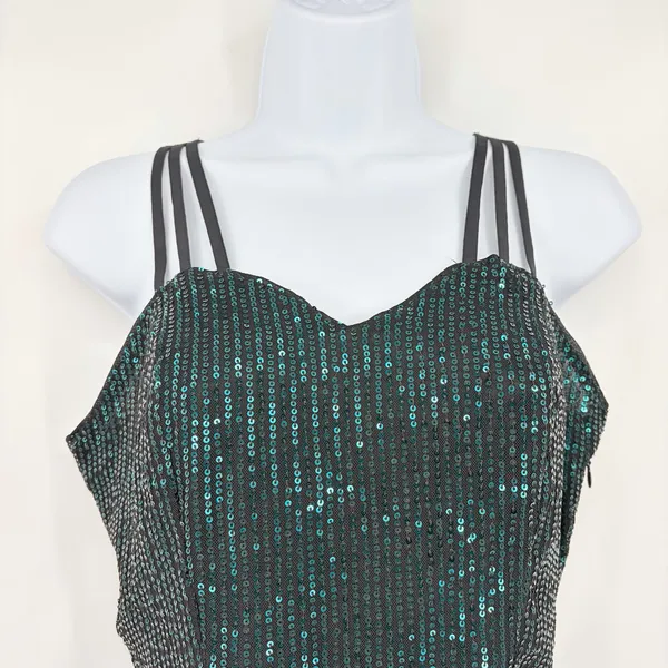 Grace Karin Y2K Sequin Top Sz S Teal Strappy Peplum Clubwear Indie Holiday Glam - Image 4