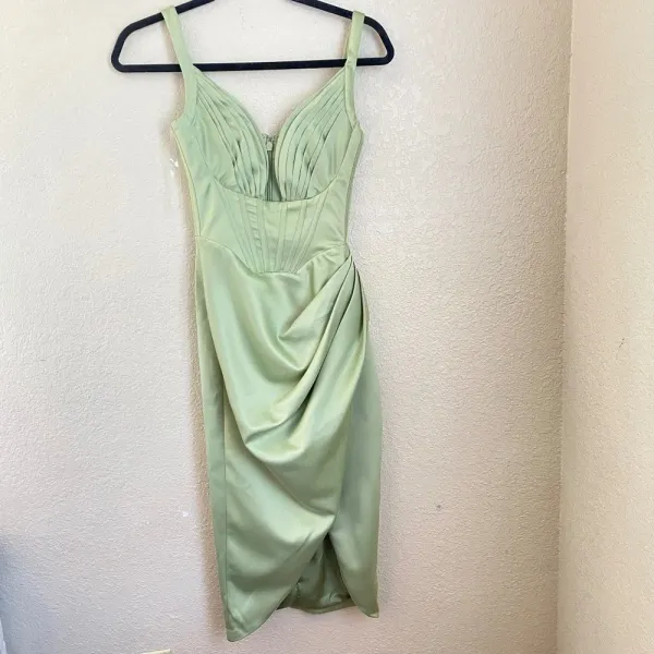 HOUSE OF CB FAYE PISTACHIO SATIN CORSET MIDI DRESS NWOT size‎ XS - Image 6
