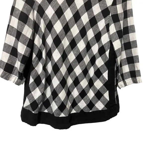 J Jill Womens Gingham Linen Top L Black White Checkered Relaxed Fit Classic‎ - Image 3