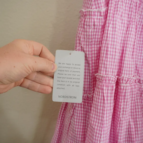 Maisie Pink Gingham‎ Tiered Mini Dress Cotton Babydoll Ruffle Trim NWT Size M - Image 5