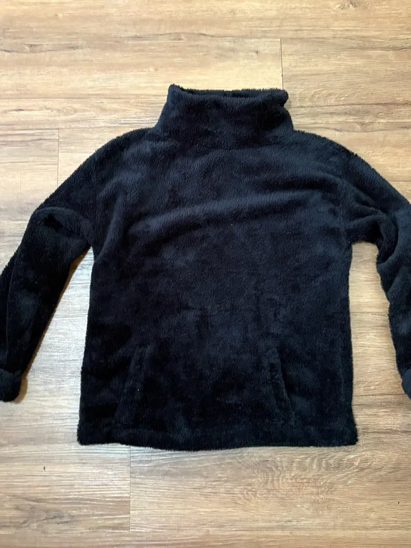GapBody Women’s Black Fuzzy Sherpa Pullover Size Small Mock Neck Cozy Lounge - Image 7