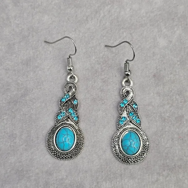 Silver Blue Rhinestone‎ Drop Floral Boho Dangle Fashion Jewelry Earrings JB2-78 - Image 3