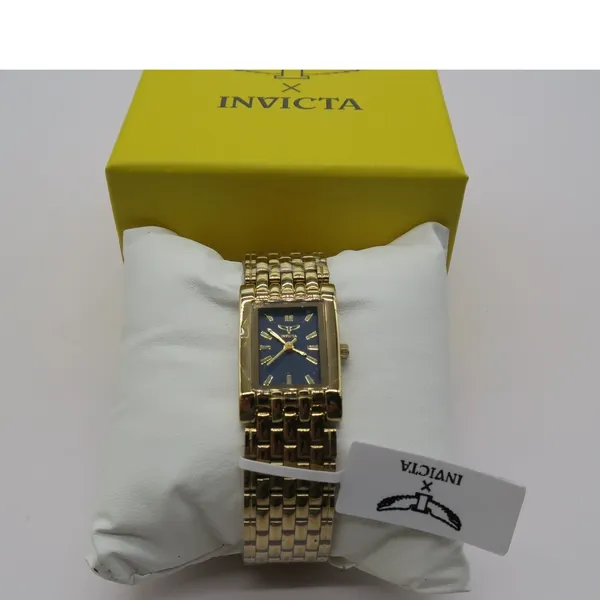 Invicta Gold Tone Rectangular Blue Dial Watch with Brick Link Bracelet - Image 6