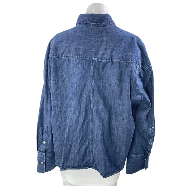 Zara Women's Blue Long Sleeve Chest Pocket Career Button Down Shirt Top Size M - Image 3