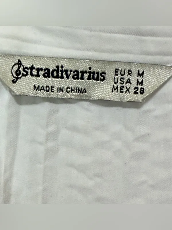 STRADIVARIUS Tiered Short-Sleeve‎ Midi Shirt Dress in White, Medium - Image 8