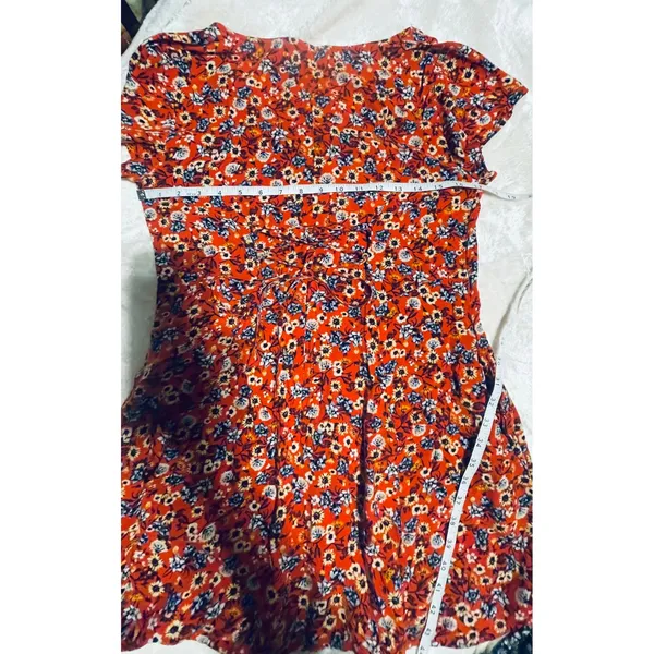 B-O-G Collective Orange Floral Button Front Lace Up‎ Back Mini Dress Small - Image 14
