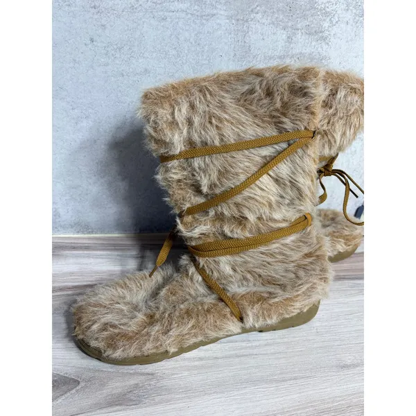 Lower East Side Wonens 11-12 Fuzzy‎ Faux Fur Winter Boots Lace Up Moccasin Style - Image 4