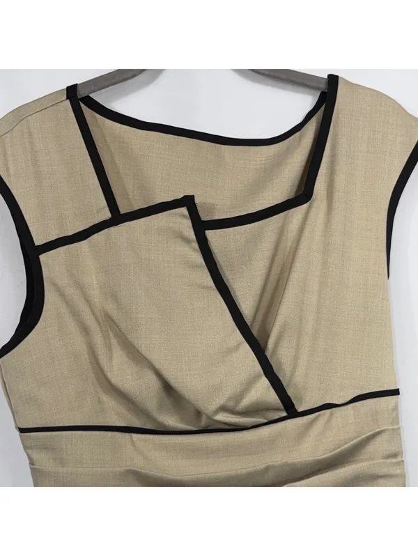 Size M Beige Black Piped Asymmetrical Peplum Top Size M - Image 2