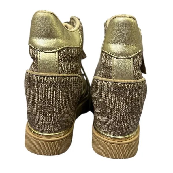 Guess Fiora Wedge Sneaker Lace and Zip Up Brown Cream Gold Shoes Womens 5 M - Image 7