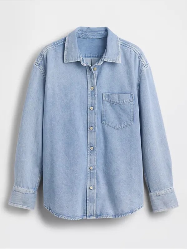 GAP Oversized Denim Cotton Shirt Blue Size L - Image 8