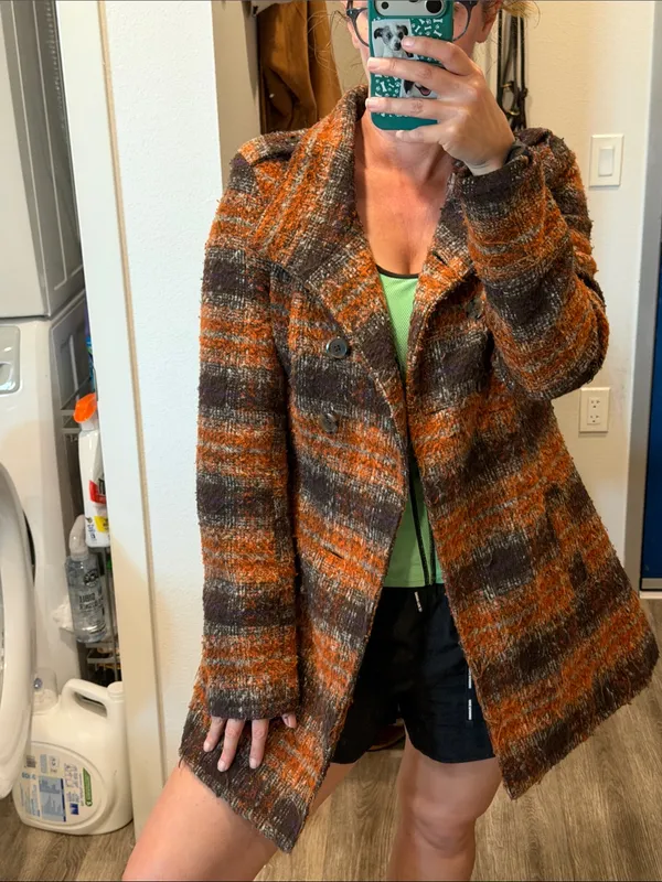 Jack by BB Dakota plaid checkered wool blend Y2K retro peacoat brown orange small - Image 11