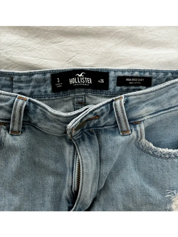 Hollister Faded Blue Distressed Denim Mini Skirt - Image 2