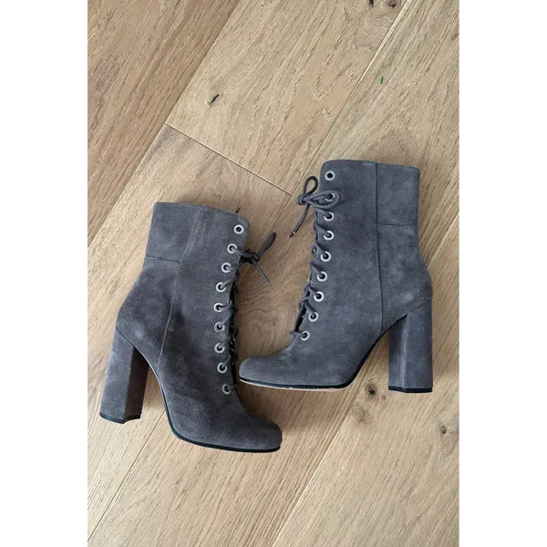 Vince Camuto Grey Suede Lace-Up‎ Block Heel Booties - Size 7.5M - Image 3