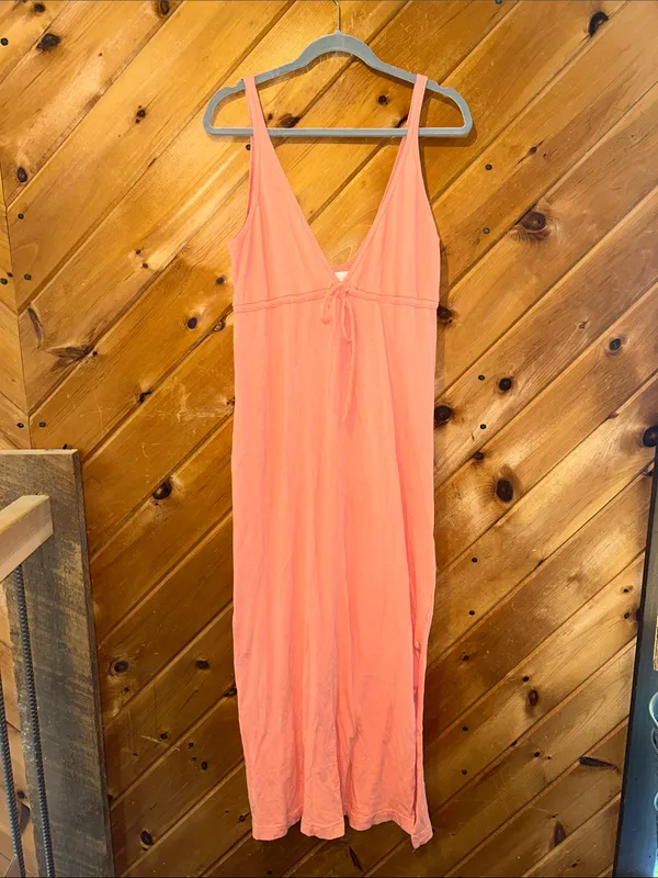 Free people essential tank tie front maxi dress in strawberry colada orange - Image 3