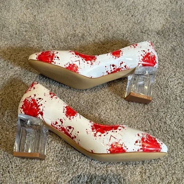 Reindee Lusion White Red Splatter Transparent Block Mid Heel RoundToe Size 5 NEW - Image 4