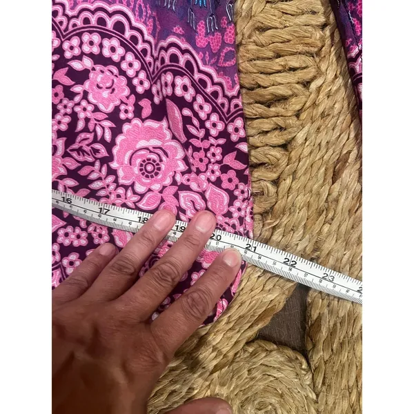 Boutique Bohemian Wide Leg Pants Cropped Purple Floral Medallion Print Elastic Waist L - Image 3