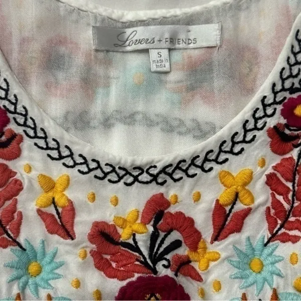 Lovers + Friends Womens Size S White Drop Waisted Mexican Embroidered Tank Dress - Image 5