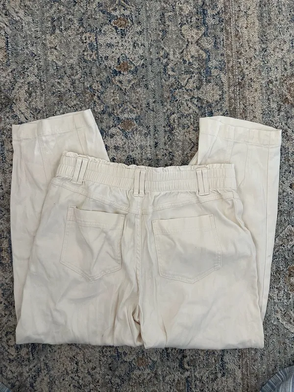 Knox Rose Women's Cream High-Waist Button-Fly Ruffle Waistband Pants Size S - Image 3