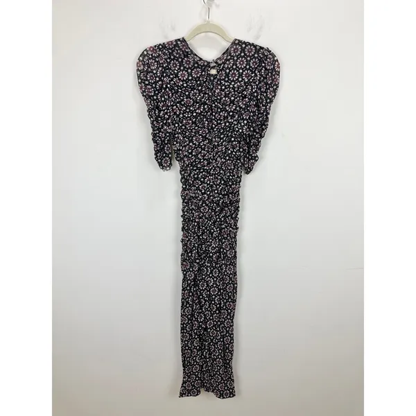 Free People Brielle Midi Dress Mesh Ruched Floral Side Slit Black Combo XS NWT - Image 6