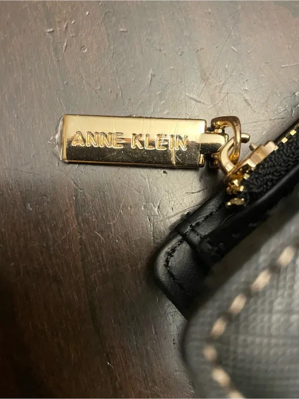 Anne Klein Bifold Wallet Women’s Color Block Tan Black Gold Letter Faux Leather - Image 6
