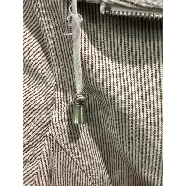 Vintage French Dressing Tan White Pinstripe Funnel Neck Zip Jacket XS Cotton - Image 11