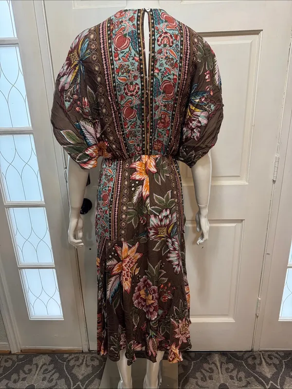 Farm Rio Anthropologie Valentina Brown Floral Maxi Dress In Brown Motif Size XS - Image 11