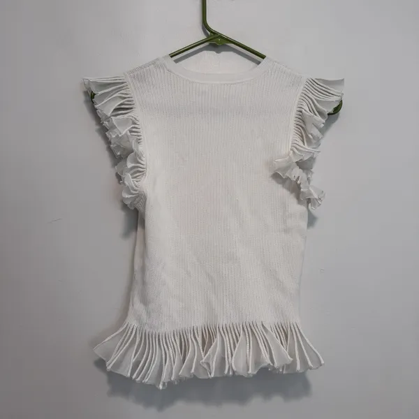 Ulla Johnson NWT Leila Flutter Sleeve and Hem Blouse in‎ Cowrie White Size Large - Image 5