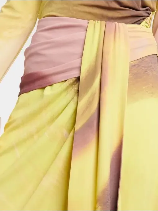 Simkhai Anika Printed Draped Midi Skirt Yellow Size M - Image 3