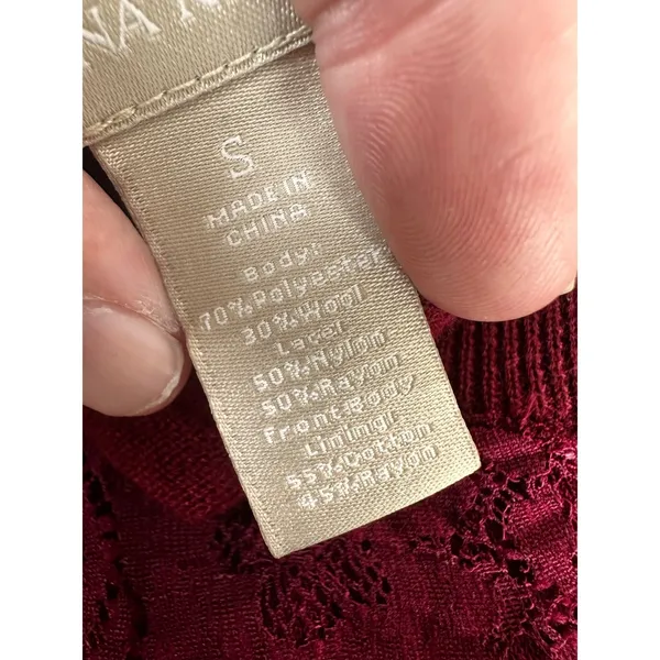 Banana Republic Small Maroon Lace Front Wool Blend Button Cardigan‎ Sweater - Image 6