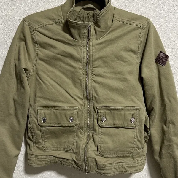 Hollister Quilted Bomber Jacket Khaki Utility Pockets Zip Front‎ Women's Small - Image 6