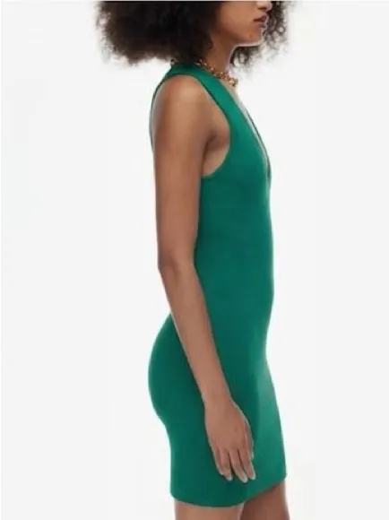 Aritzia Babaton Deep V-Neck Sculpt Bodycon Mini Dress Green XXS - Image 2