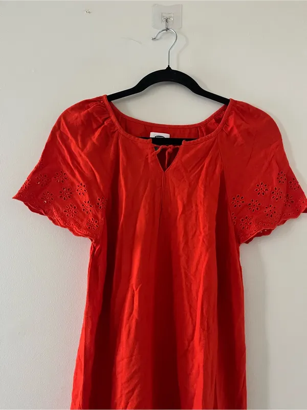 Old Navy Rust Orange Linen Blend Eyelet Midi Dress Small Cottagecore Coastal - Image 2