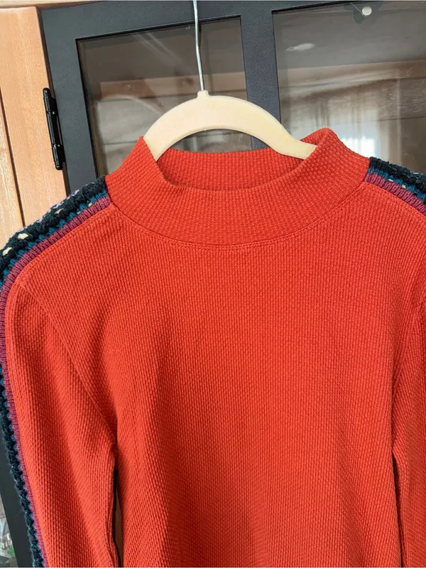 Free People Switch It Up Thermal top patchwork waffleknit crochet mock neck - Image 10