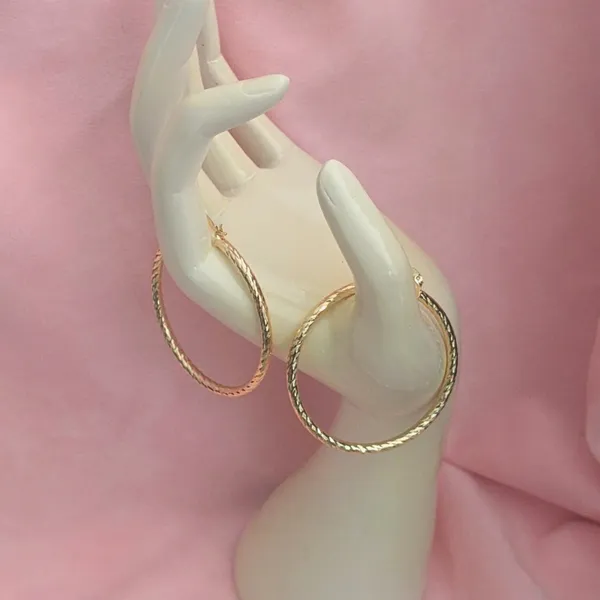 Elegant Gold Hoop Earrings 18K Gold Filled Twist Cut Hoop 50MM - Image 6